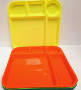 4 Retro Plastic 5 Compartment School Lunch Trays 10" X 10" Red Green Blue Yellow - Picture 1 of 6