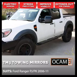 OCAM TM3 Towing Mirrors For Ford Ranger PJ PK 2006-11, Black, Smoke Indicators, - Picture 1 of 11