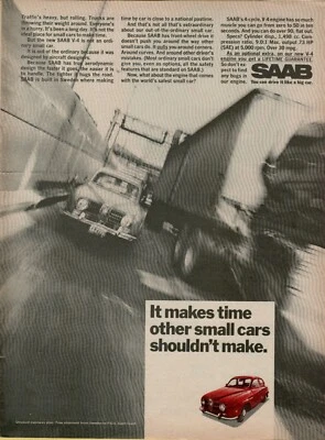 1967 SAAB V-4 Aerodynamic Design Red Sedan Makes Time Auto VINTAGE PRINT AD - Image 1 of 2