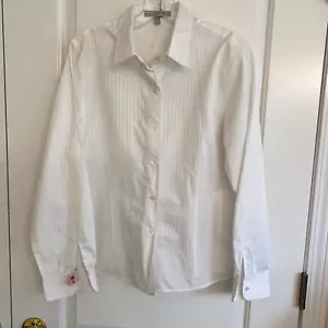 Foxcroft tg 1 2 antirughe aderente bianco righe misto cotone manica lunga - Foto 1 di 4