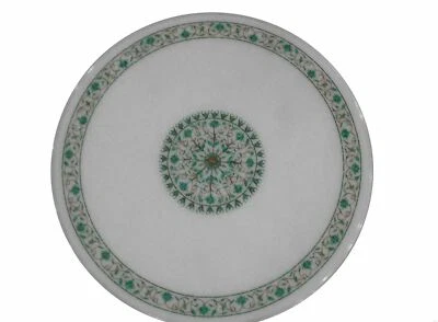 18" marble inlay coffee Table Top semi precious stones art green malachite work - Image 1 of 4