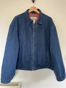 LL Bean Denim Bomber Jacket Mens XL Blue Check Lined Coat Freeport Maine Vintage - Picture 1 of 16