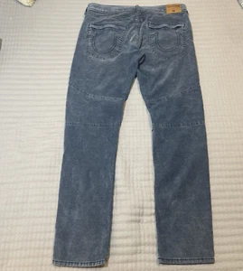 True Religion Corduroy Jeans Mens Sz 34X32 Blue Geno Relaxed Skinny Moto Pockets - Picture 1 of 14