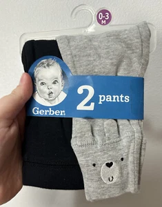 Gerber 0-3 Month Pants 2 Pack Unisex Kids Infant Baby Black Gray Bear Leggings - Picture 1 of 3