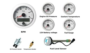 VDO OCEAN LINK SET OF GAUGES 5000 RPM WHITE 12V WITH SENSORS & DUT-E FUEL LEVEL  - Picture 1 of 2