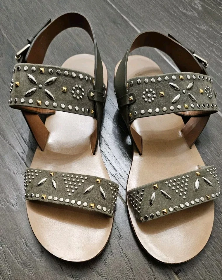 Valentino Garavani Olive Suede Studded Flat Sandals Size 40 EU/ US 10 - Image 1 of 4