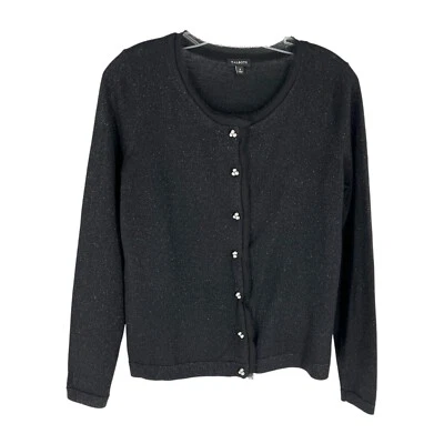 Cárdigan Talbots Lana Merino Mujer Talla Pequeña Negro Metálico Perla Botón Foto 1 de 4