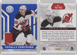 2013-14 Totally Certified Materials Blue Prime /50 Travis Zajac #TC-TZ