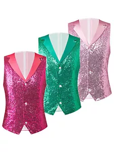 Men Costume Performance Jacket Cosplay Vest Sequin Suit Top Vests Waist Shiny - Picture 1 of 22