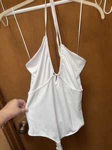 Abercrombie & Fitch Soft Women's Tie Halter Top Thong White Bodysuit Size Large - Picture 1 of 2