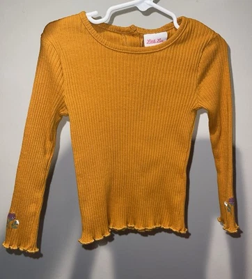 Little Lass Girl’s Long Sleeve Top With Flower Detail Long Sleeve Size 4T - Image 1 of 4