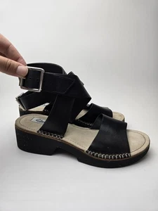 Clarks Romantic Moon Black Leather Two Part Ankle Strap Sandals UK 6 D EU 39.5 - Picture 1 of 10