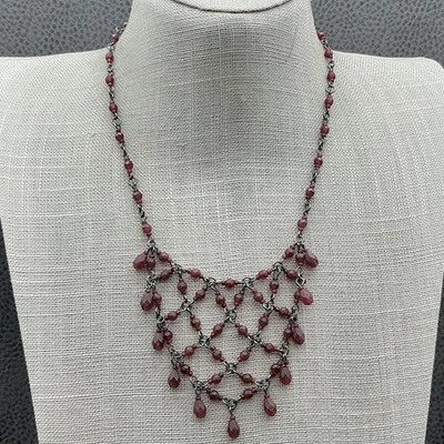 1928 Красная бусина нагрудник заявление ожерелье серебристого тона цепочка регулируемый женщин 18» - Изображение 1 из 4