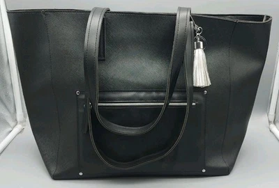 Bath & Body Works Black Tote Bag Purse with Zipper Pocket and Tassel 19"×12" - Image 1 of 4