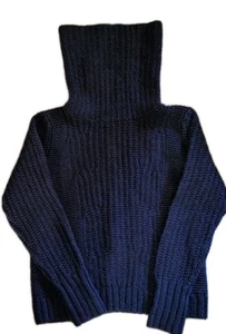 Banana Republic Fisherman Turtleneck Sweater Merino Alpaca Chunky Knit Navy L - Picture 1 of 9