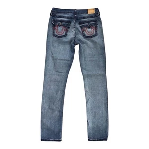 True Religion Rocco Youth Jeans Skinny Blue Red Embroidered Stitch Size 16 - Picture 1 of 12