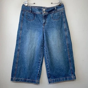 Denim Blue Jean Capris Size 12 Cropped Pants Culottes Modest Y2K Bermuda Jorts - Picture 1 of 10