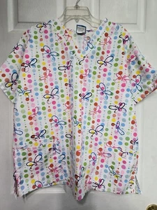 Scrub HQ SCRUB TOP Size L- Pastel Dots & Butterflies-Chest 24.5"/L 27" - Picture 1 of 5