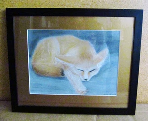 Artist Signed Chalk Pastel Framed Sleeping Fox Painting Wall Art - Wonderful! - Picture 1 of 6