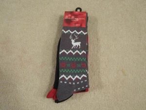 Calze uomo vacanza confezione da 3 taglia 7-12 alce cervo renna albero fiocco di neve rosso grigio - Foto 1 di 6