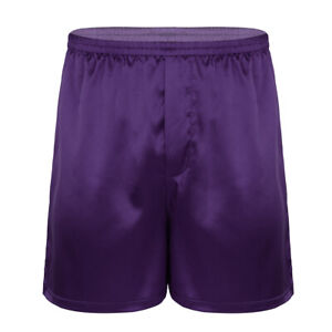 Men's Satin Boxer Shorts Silk Solid Lounge Short Pants Trunk Underwear Nightwear
