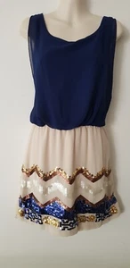 LADIES BEIGE &NAVY BLUE DRESS*SEQUIN *OPEN BACK *SIZE L*PRELOVED* - Picture 1 of 8