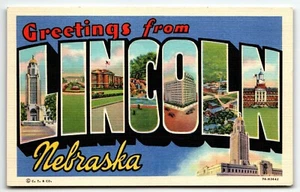 Lincoln Nebraska Large Letter Linen Postcard NE PM 1942 - Picture 1 of 2