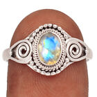 Handwork - Faceted Natural Rainbow Moonstone 925 Silver Ring HD7 s.9 CR43939