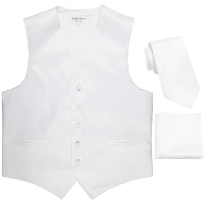 New Men's formal wedding Slim Fit Tuxedo vest Waistcoat_necktie & hankie white - Image 1 of 4