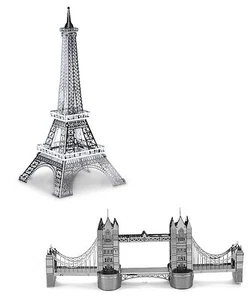 SET of 2 Fascinations Metal Earth London Tower & Eiffel Tower 3D Steel Model Kit - Picture 1 of 3