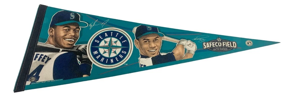 Auténtico banderín de 30" de los Seattle Mariners Ken Griffey Jr y Alex Rodríguez de los años 90 Foto 1 de 4