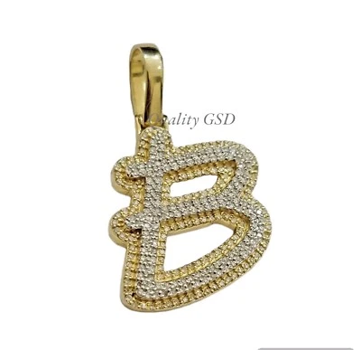 Pingente inicial de diamante real B colar amuleto letra ouro 10K masculino feminino hip hop - Imagem 1 de 4