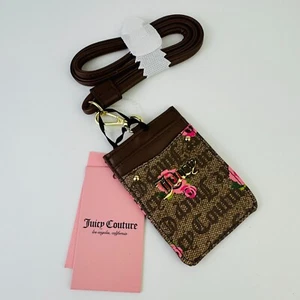 Juicy Couture L.A. Pink Bloom Brown 'Furget Me Not' Lanyard ID Badge Holder - Picture 1 of 3
