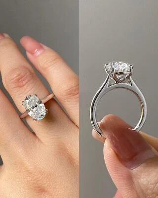 Oval Cut 2.50Ct D Color Real Moissanite Engagement Ring Solid 950 Platinum 6 - Image 1 of 4