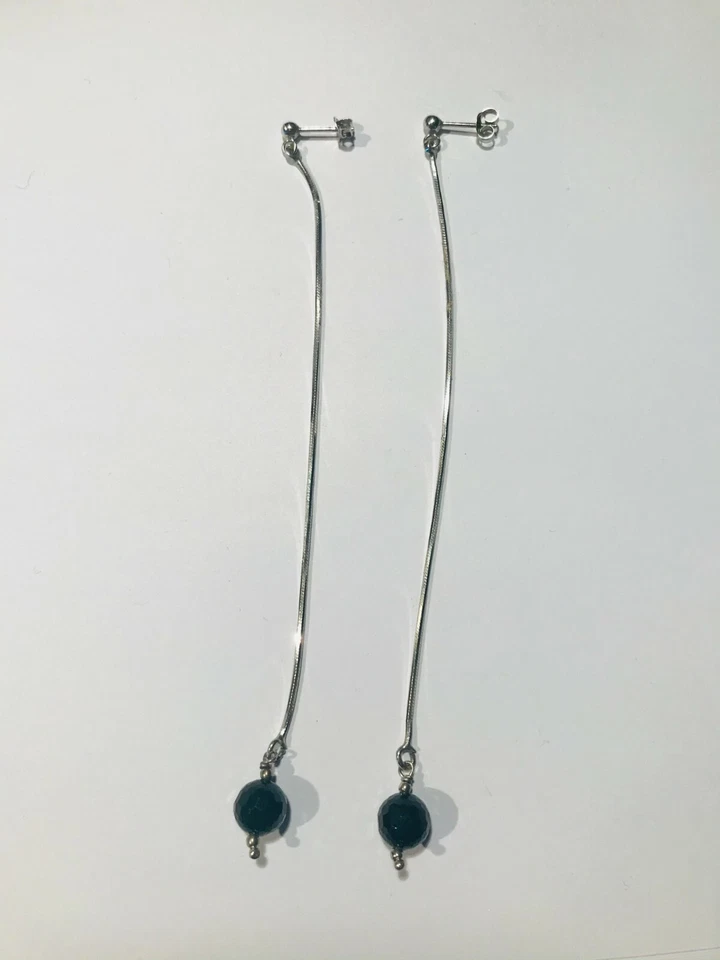 Orecchini pendenti con Onice diametro 8mm Argento 925 catenella fashion earrings - Immagine 1 di 3