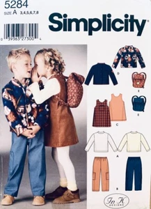 Simplicity Pattern 5284 Kids Top Pinafore Pants, Jacket & Backpack - Sizes 3 - 8 - Picture 1 of 2
