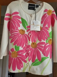 New Womens Vintage Michael Simon Flower Sweater Size Medium Read Description - Picture 1 of 8
