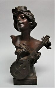 Fine ANTIQUE FRENCH ART NOUVEAU Bronze Bust Sculpture "VESTA"  c. 1920