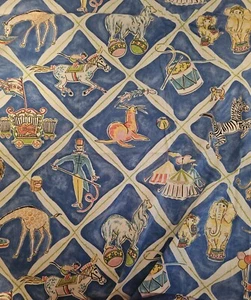 2,5 YDS~BLOOMCRAFT CIRCO CLOWN ANIMALI COTONE DRAPPEGGIO TAPPEZZERIA 55" W - Foto 1 di 6