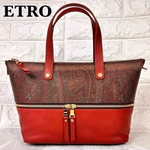 Authentic Etro tote hand bag paisly leather rare italy red brown women's Japan - Picture 1 of 10