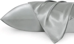 King Pillow Cases Silver / Satin 2 Pack Size Qnoon New - Picture 1 of 3
