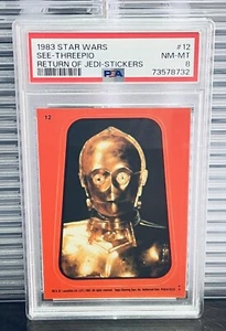 See-Threepio 1983 Star Wars Return of the Jedi Red Sticker Card PSA 8 Low Pop 18 - Picture 1 of 2