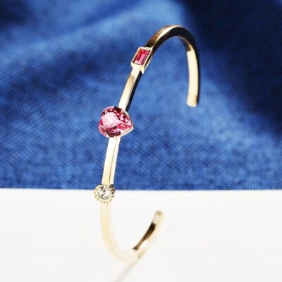 18K Gold GF Made With Swarovski Crystal Marquise/Heart Cut Exquisite Cuff Bangle - Image 1 of 4