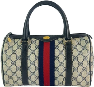 GUCCI Accessory Collection Navy Blue Canvas Supreme Boston Satchel Sherry Line - Picture 1 of 19