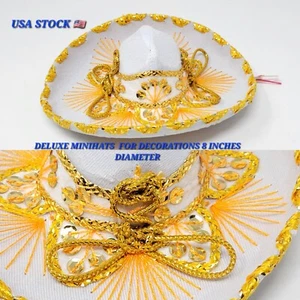 Mini sombreros mexicanos de lujo blanco y dorado de 8 pulgadas - Imagen 1 de 7