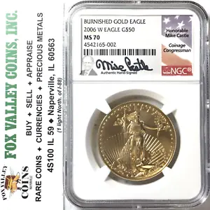 2006-W $50 BURNISHED AMERICAN GOLD EAGLE 1 OZ GOLD COIN MS70 NGC CASTLE SIGNED - Picture 1 of 4