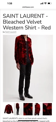 Camisa de terciopelo blanqueador occidental Saint Laurent para hombre XL $1350 Foto 1 de 4