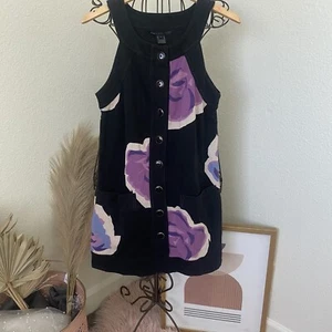 Marc By Marc Jacobs Dress Floral Sleeveless Button Front Retro Women Sz L Black - Picture 1 of 5