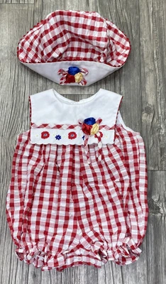 Винтажный Baby Togs красный Gingham пузырь Детский комбинезон 2 изделия комплект размер 12 Mo - Изображение 1 из 4