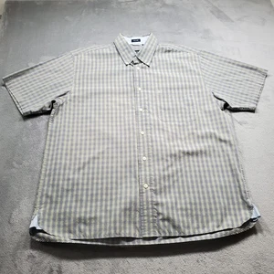 IZOD Easy Care Short Sleeve Plaid Shirt 1 Pocket Green Navy Blue White Men Sz L - Picture 1 of 9
